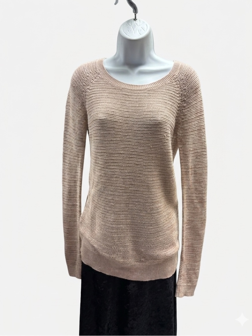 LOFT Pink Crew Neck Sweater with Ribbed Detailing